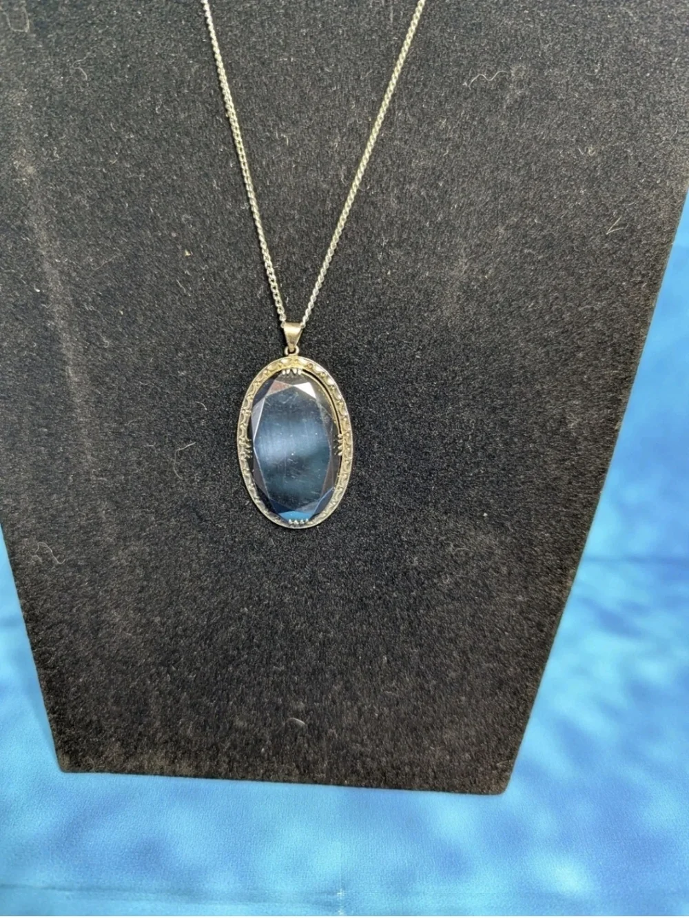 Vintage 60s Japanese Estate Necklace Stamped Silver With Gemstone Pendant
